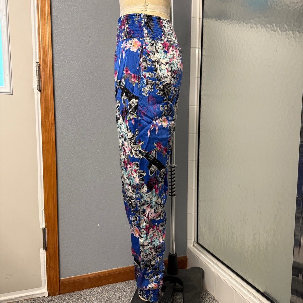 bebe Harem Pants Blue Floral Silk Cotton y2k 2000s S - Picture 5 of 10